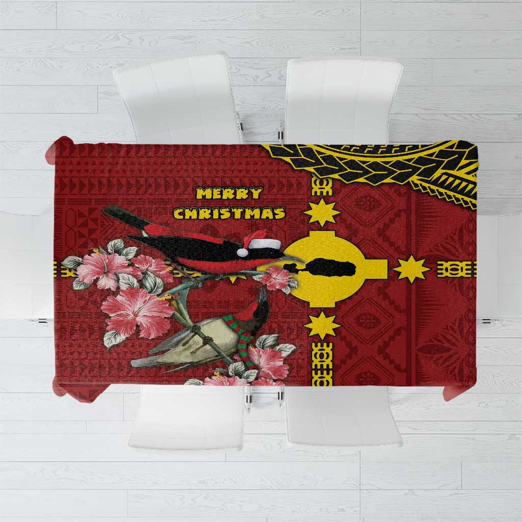 Rotuma Christmas Tablecloth Rotuma Myzomela Birds With Hibiscus Flowers DT05 Red - Polynesian Pride