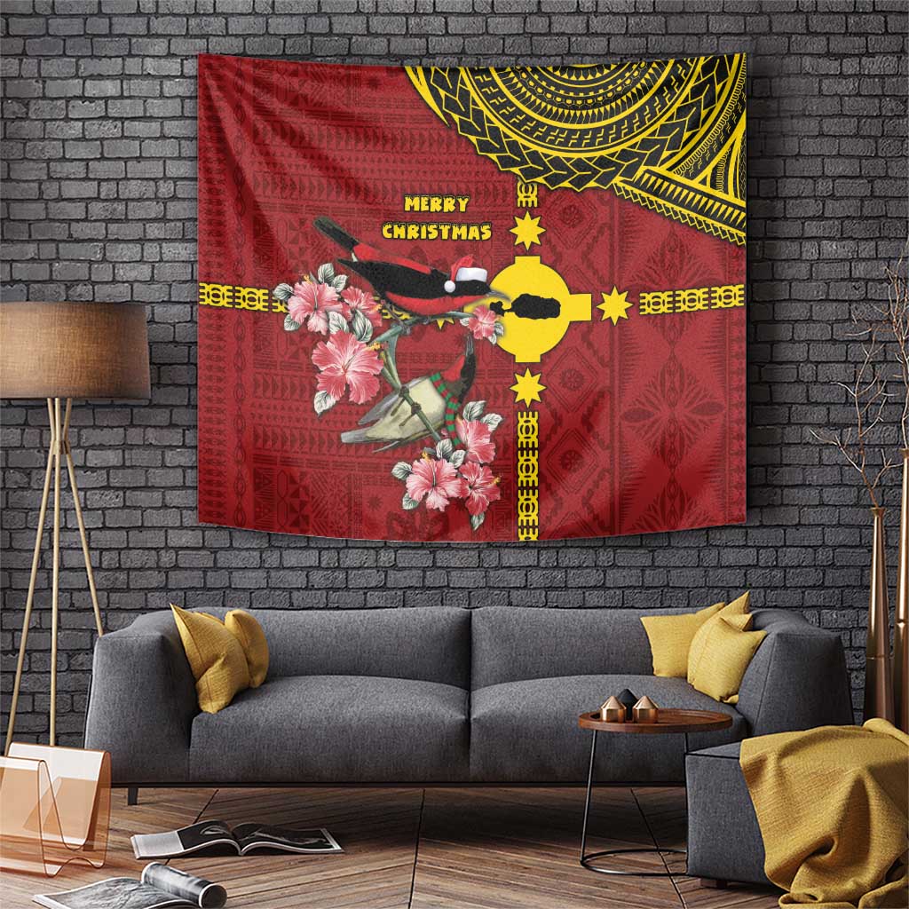 Rotuma Christmas Tapestry Rotuma Myzomela Birds With Hibiscus Flowers DT05 Red - Polynesian Pride