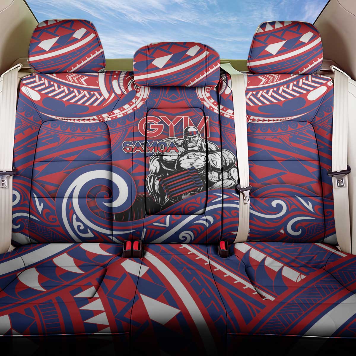 Samoa Gym Back Car Seat Cover Muscle Samoan Tribal Waves DT05 One Size Navy - Polynesian Pride