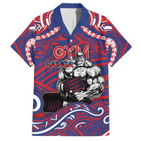 Personalised Samoa Gym Hawaiian Shirt Muscle Samoan Tribal Waves DT05 Navy - Polynesian Pride