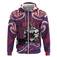 Personalised Samoa Gym Hoodie Muscle Samoan Tribal Waves DT05 Zip Hoodie Navy - Polynesian Pride