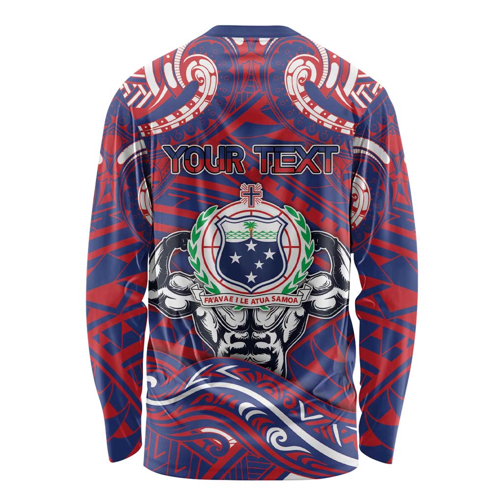 Personalised Samoa Gym Long Sleeve Shirt Muscle Samoan Tribal Waves DT05 - Polynesian Pride