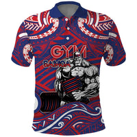 Personalised Samoa Gym Polo Shirt Muscle Samoan Tribal Waves DT05 Navy - Polynesian Pride