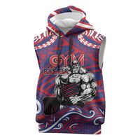 Personalised Samoa Gym Sleeveless Hoodie Muscle Samoan Tribal Waves DT05 Navy - Polynesian Pride