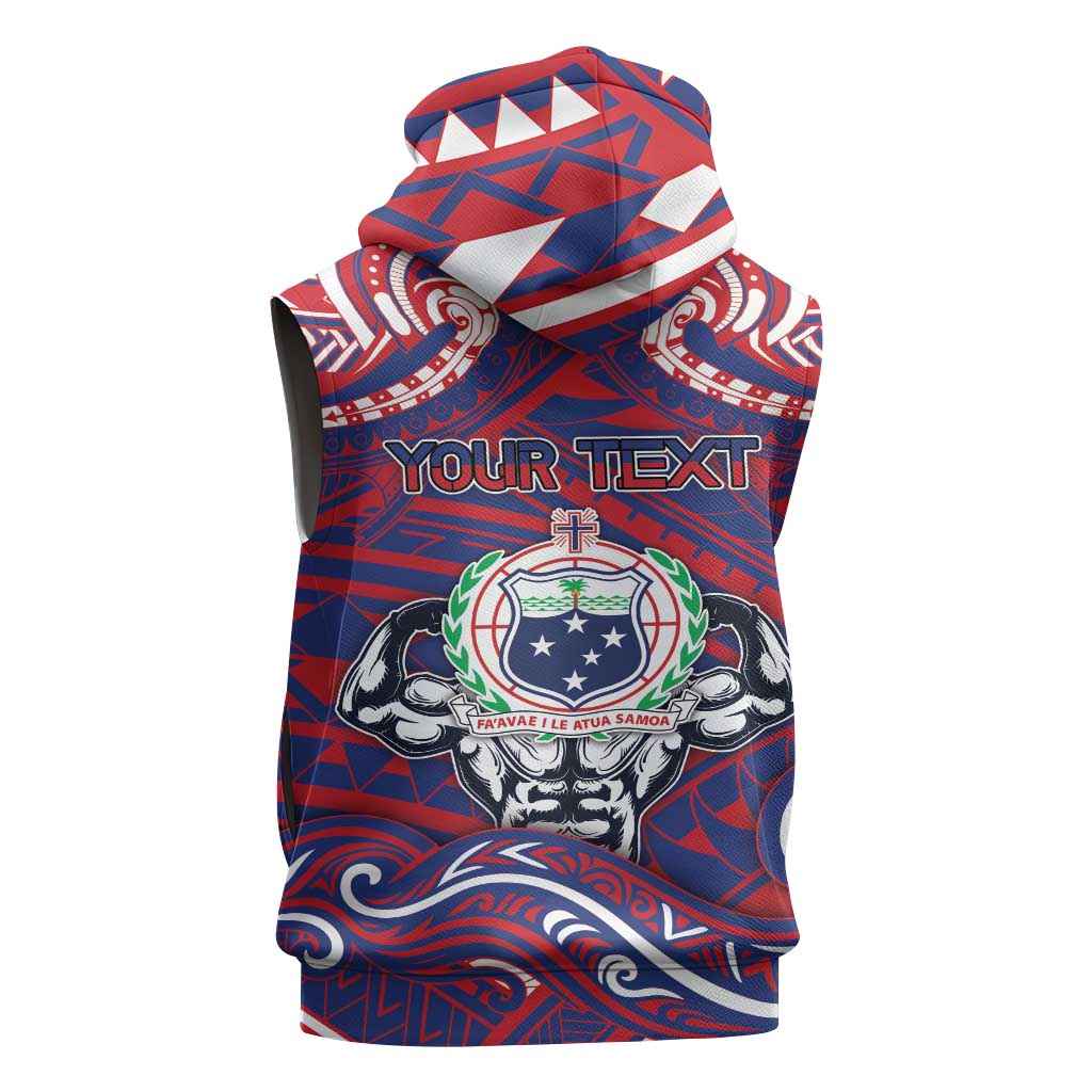 Personalised Samoa Gym Sleeveless Hoodie Muscle Samoan Tribal Waves DT05 - Polynesian Pride