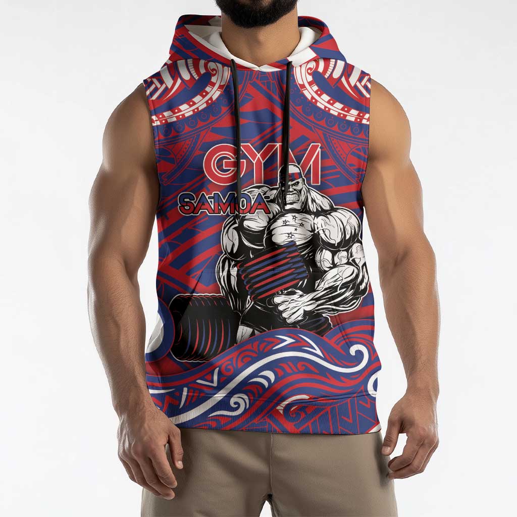 Personalised Samoa Gym Sleeveless Hoodie Muscle Samoan Tribal Waves DT05 - Polynesian Pride