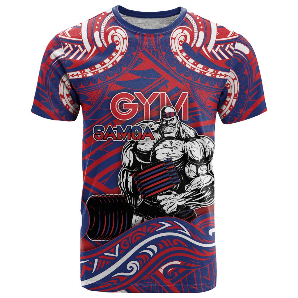 Personalised Samoa Gym T Shirt Muscle Samoan Tribal Waves DT05 Navy - Polynesian Pride