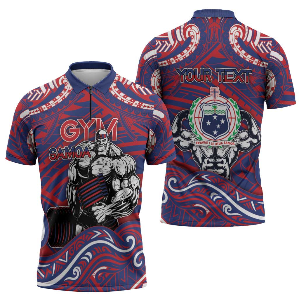 Personalised Samoa Gym Zipper Polo Shirt Muscle Samoan Tribal Waves DT05 - Polynesian Pride