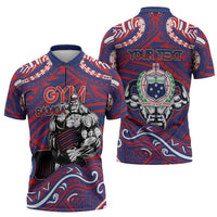 Personalised Samoa Gym Zipper Polo Shirt Muscle Samoan Tribal Waves DT05 - Polynesian Pride