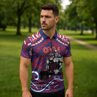 Personalised Samoa Gym Zipper Polo Shirt Muscle Samoan Tribal Waves DT05 - Polynesian Pride