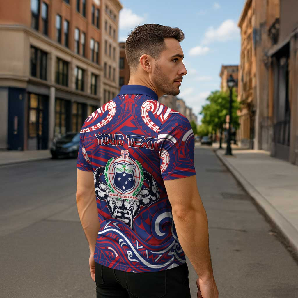 Personalised Samoa Gym Zipper Polo Shirt Muscle Samoan Tribal Waves DT05 - Polynesian Pride