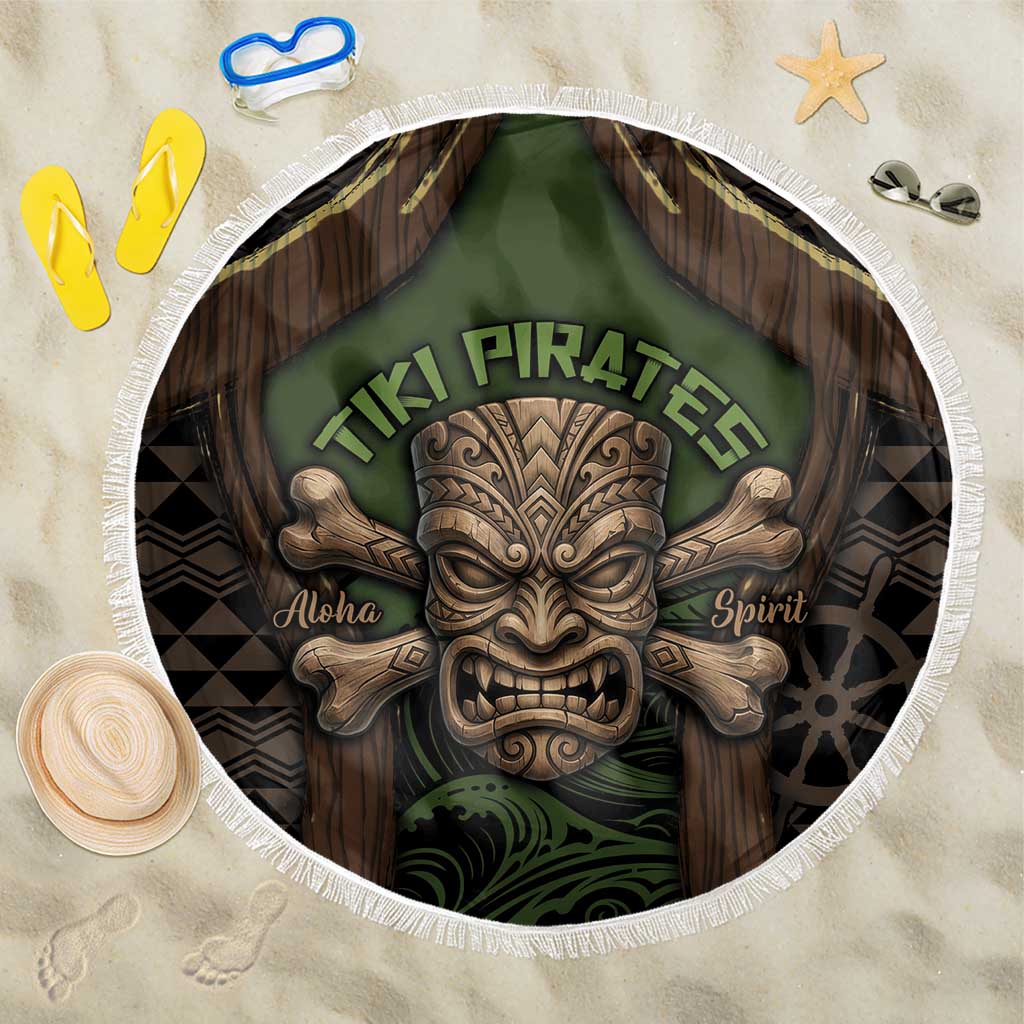 Hawaii Tiki Pirates Beach Blanket Kakau Pattern Polynesian Style DT05 One Size 150cm Green - Polynesian Pride