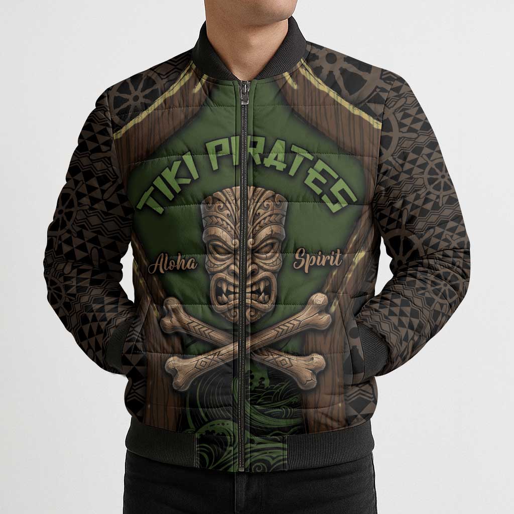 Personalised Hawaii Tiki Pirates Bomber Puffer Jacket Kakau Pattern Polynesian Style DT05 - Polynesian Pride