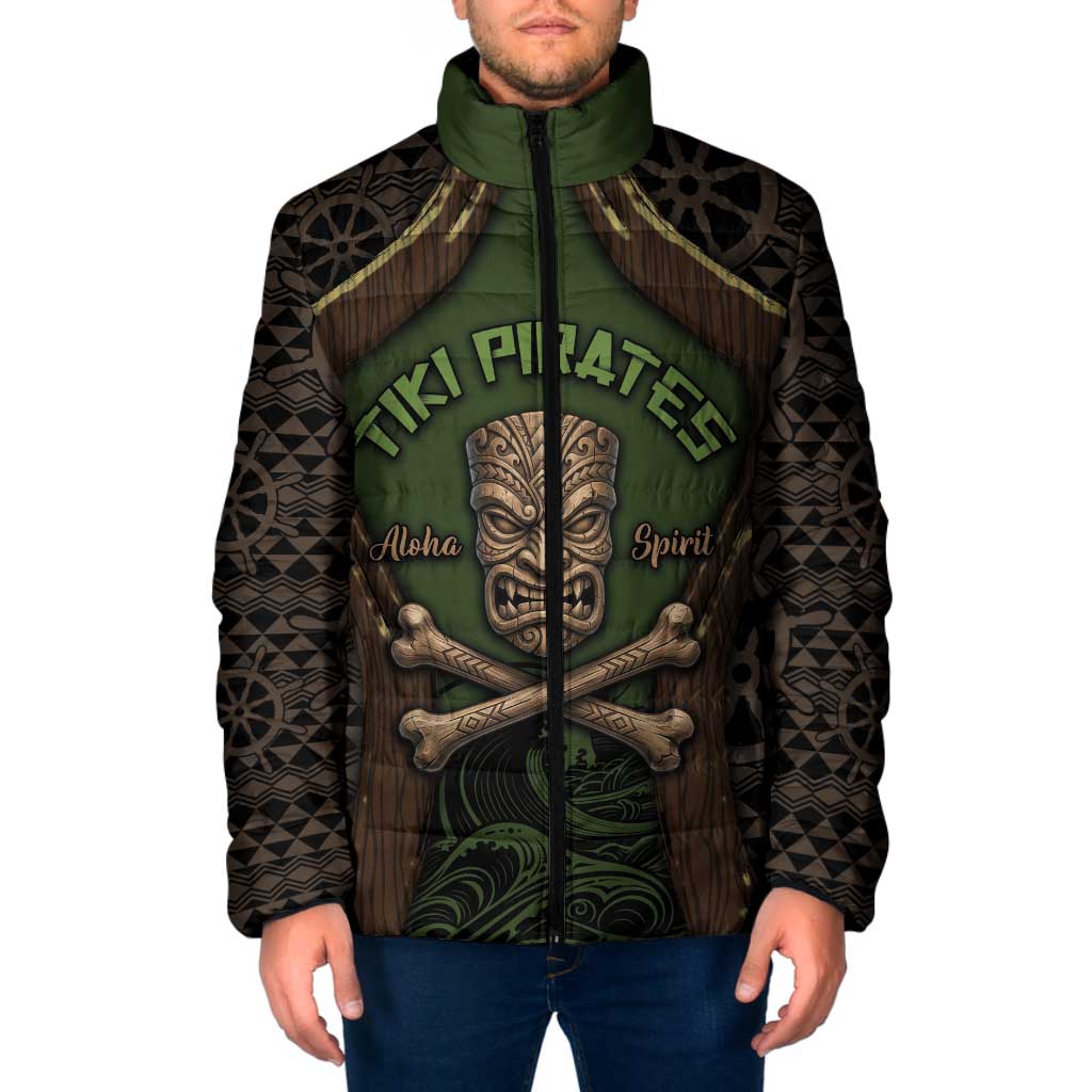 Personalised Hawaii Tiki Pirates Padded Jacket Kakau Pattern Polynesian Style DT05 Men Green - Polynesian Pride
