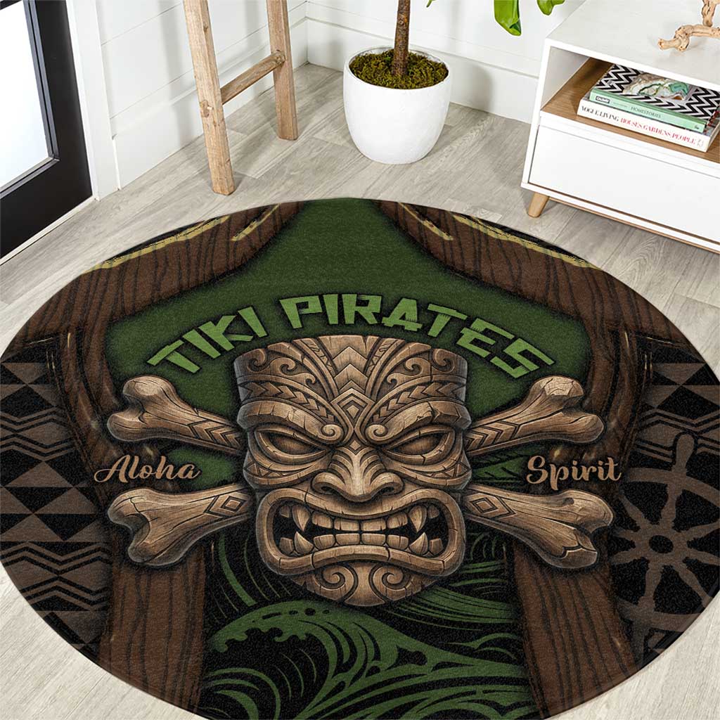 Hawaii Tiki Pirates Round Carpet Kakau Pattern Polynesian Style DT05 Green - Polynesian Pride