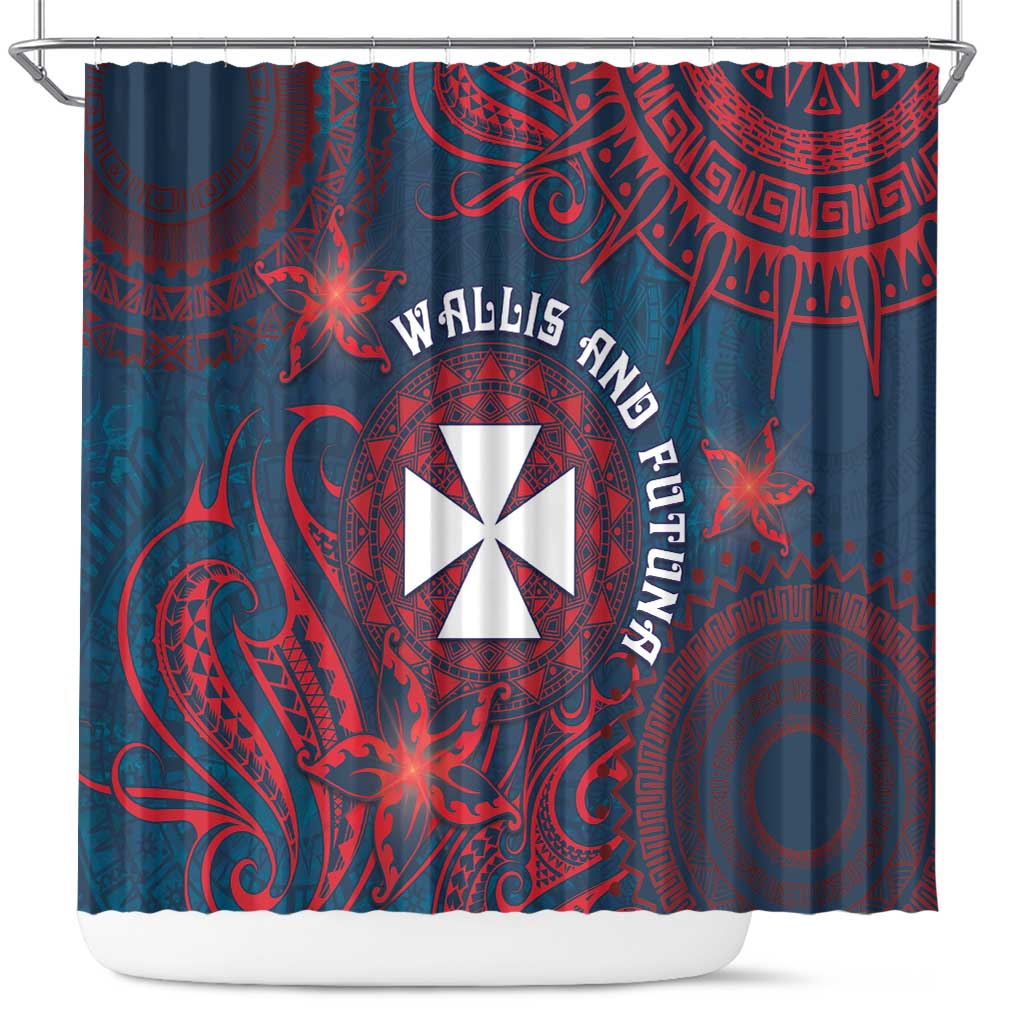 Wallis And Futuna Shower Curtain Hibiscus Polynesian Tribal Pattern DT05 Navy - Polynesian Pride
