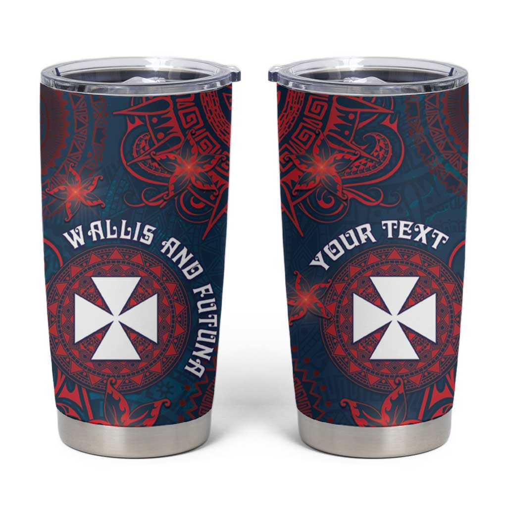 Personalised Wallis And Futuna Tumbler Cup Hibiscus Polynesian Tribal Pattern DT05 Navy - Polynesian Pride