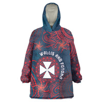 Personalised Wallis And Futuna Wearable Blanket Hoodie Hibiscus Polynesian Tribal Pattern DT05 One Size Navy - Polynesian Pride