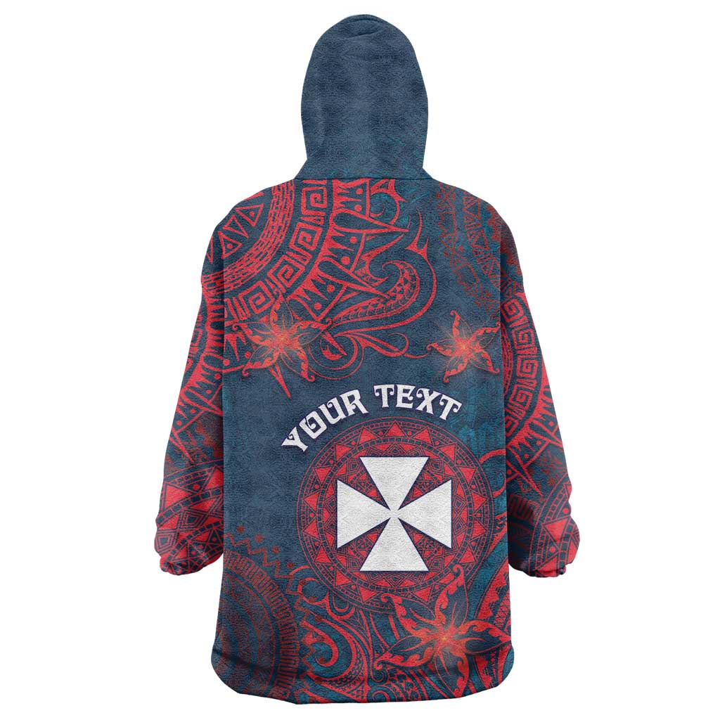 Personalised Wallis And Futuna Wearable Blanket Hoodie Hibiscus Polynesian Tribal Pattern DT05 - Polynesian Pride