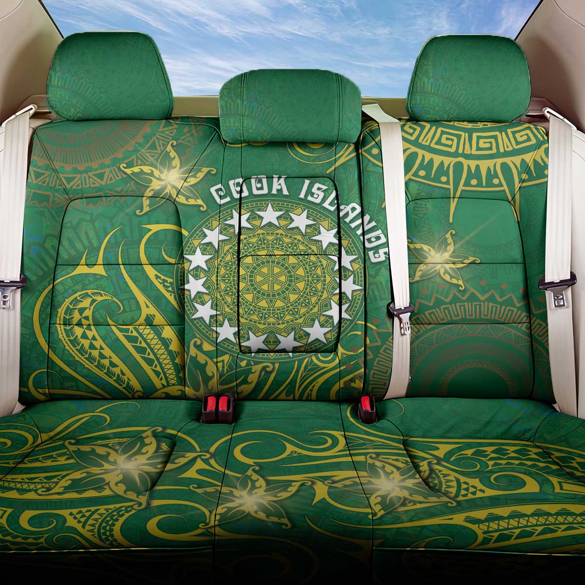 Cook Islands Back Car Seat Cover Hibiscus Polynesian Tribal Pattern DT05 One Size Green - Polynesian Pride