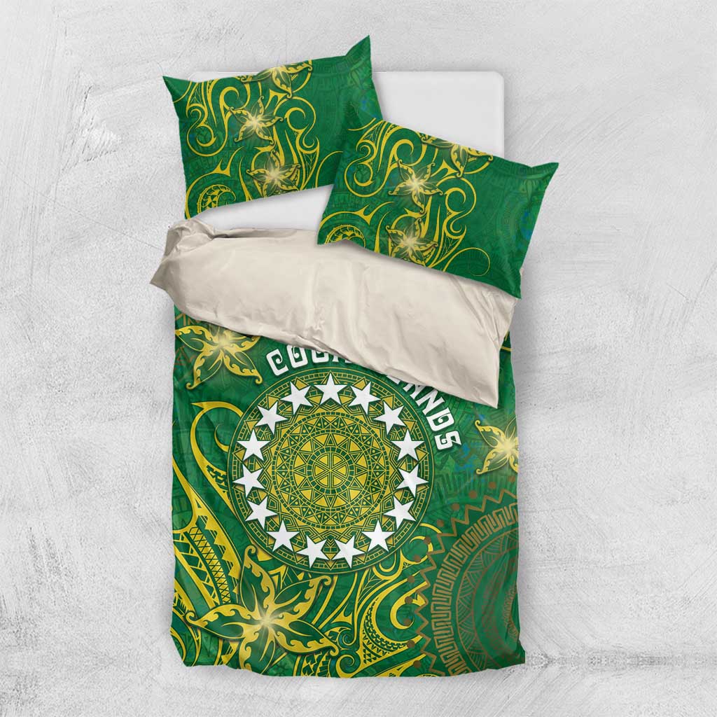 Cook Islands Bedding Set Hibiscus Polynesian Tribal Pattern DT05 US Twin 172cm x 218cm Green - Polynesian Pride