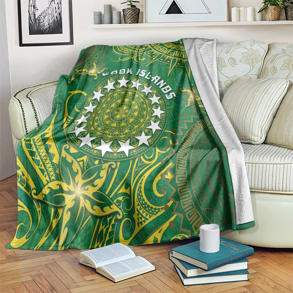 Cook Islands Blanket Hibiscus Polynesian Tribal Pattern DT05 Green - Polynesian Pride