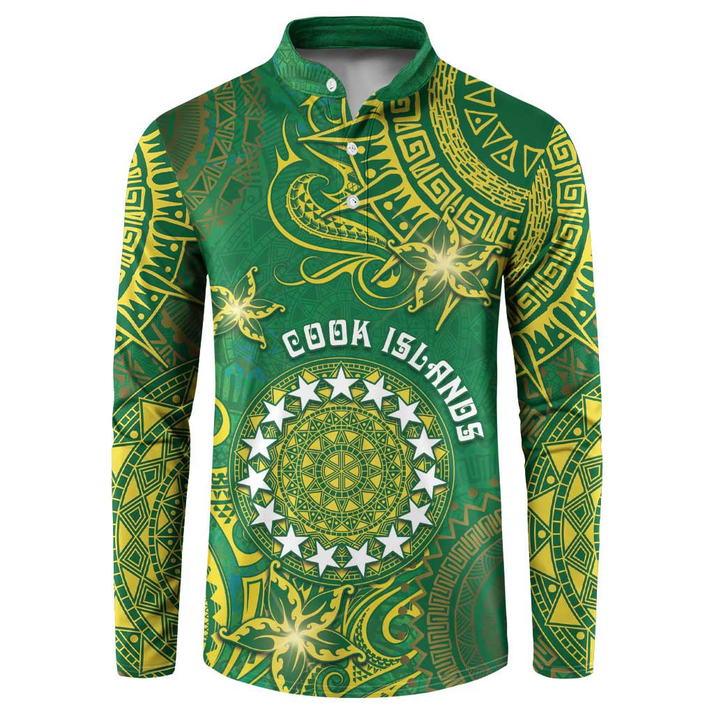 Personalised Cook Islands Button Sweatshirt Hibiscus Polynesian Tribal Pattern DT05 Green - Polynesian Pride