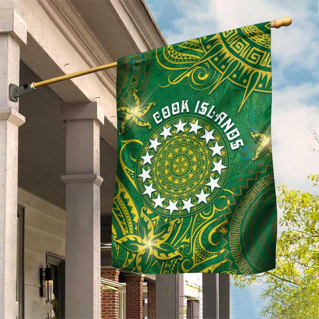 Cook Islands Garden Flag Hibiscus Polynesian Tribal Pattern DT05 House Flag Green - Polynesian Pride