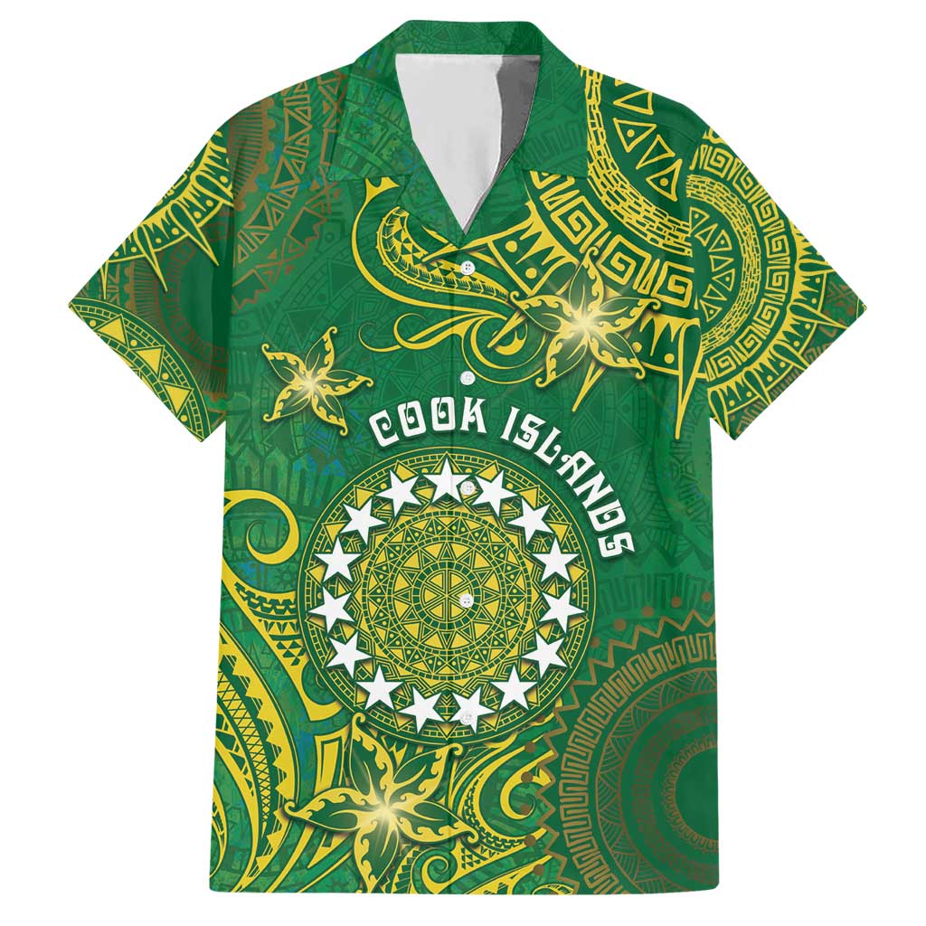 Personalised Cook Islands Hawaiian Shirt Hibiscus Polynesian Tribal Pattern DT05 Green - Polynesian Pride
