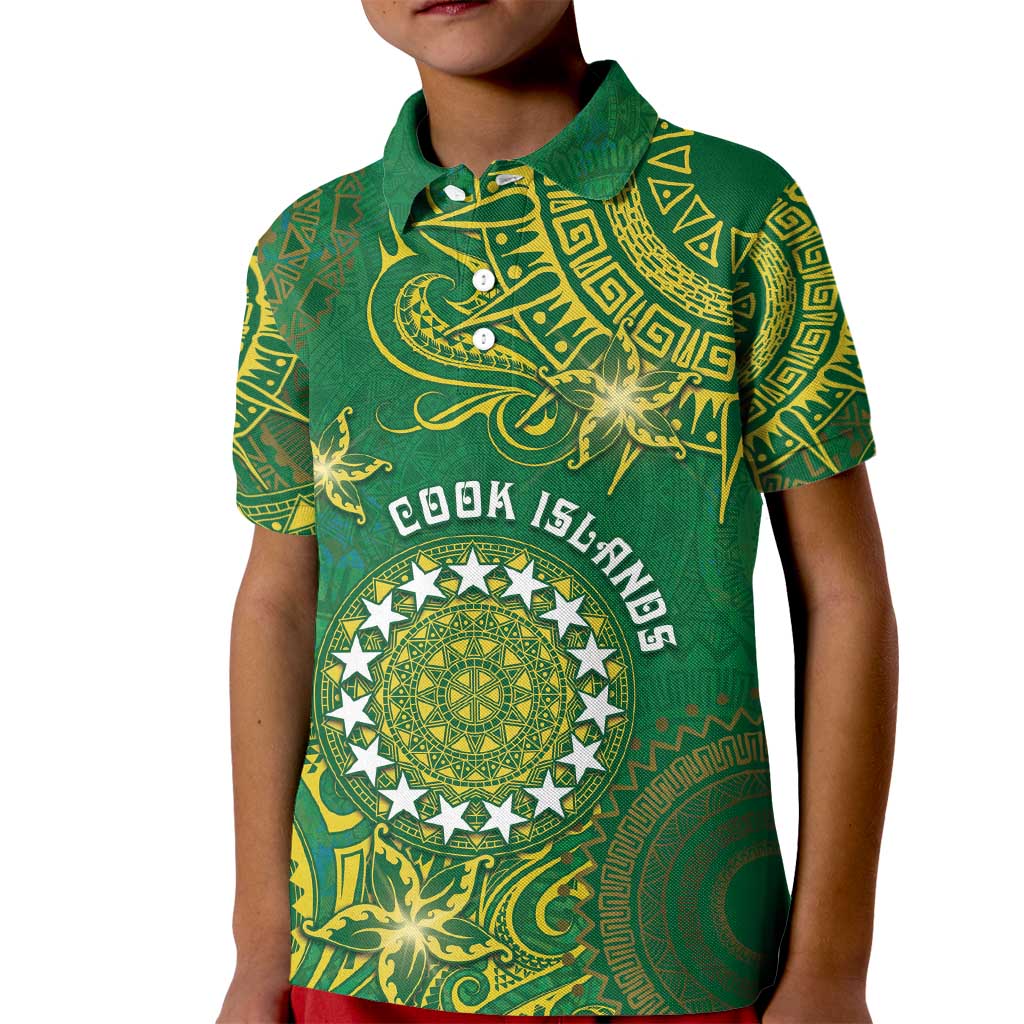 Personalised Cook Islands Kid Polo Shirt Hibiscus Polynesian Tribal Pattern DT05 Kid Green - Polynesian Pride