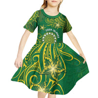 Personalised Cook Islands Kid Short Sleeve Dress Hibiscus Polynesian Tribal Pattern DT05 - Polynesian Pride
