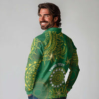 Personalised Cook Islands Long Sleeve Polo Shirt Hibiscus Polynesian Tribal Pattern DT05 - Polynesian Pride