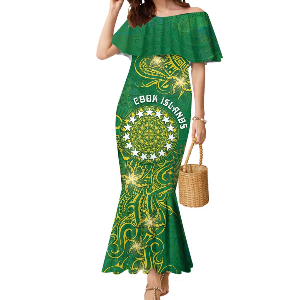Personalised Cook Islands Mermaid Dress Hibiscus Polynesian Tribal Pattern DT05 Women Green - Polynesian Pride