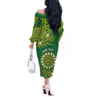 Personalised Cook Islands Off The Shoulder Long Sleeve Dress Hibiscus Polynesian Tribal Pattern DT05 - Polynesian Pride