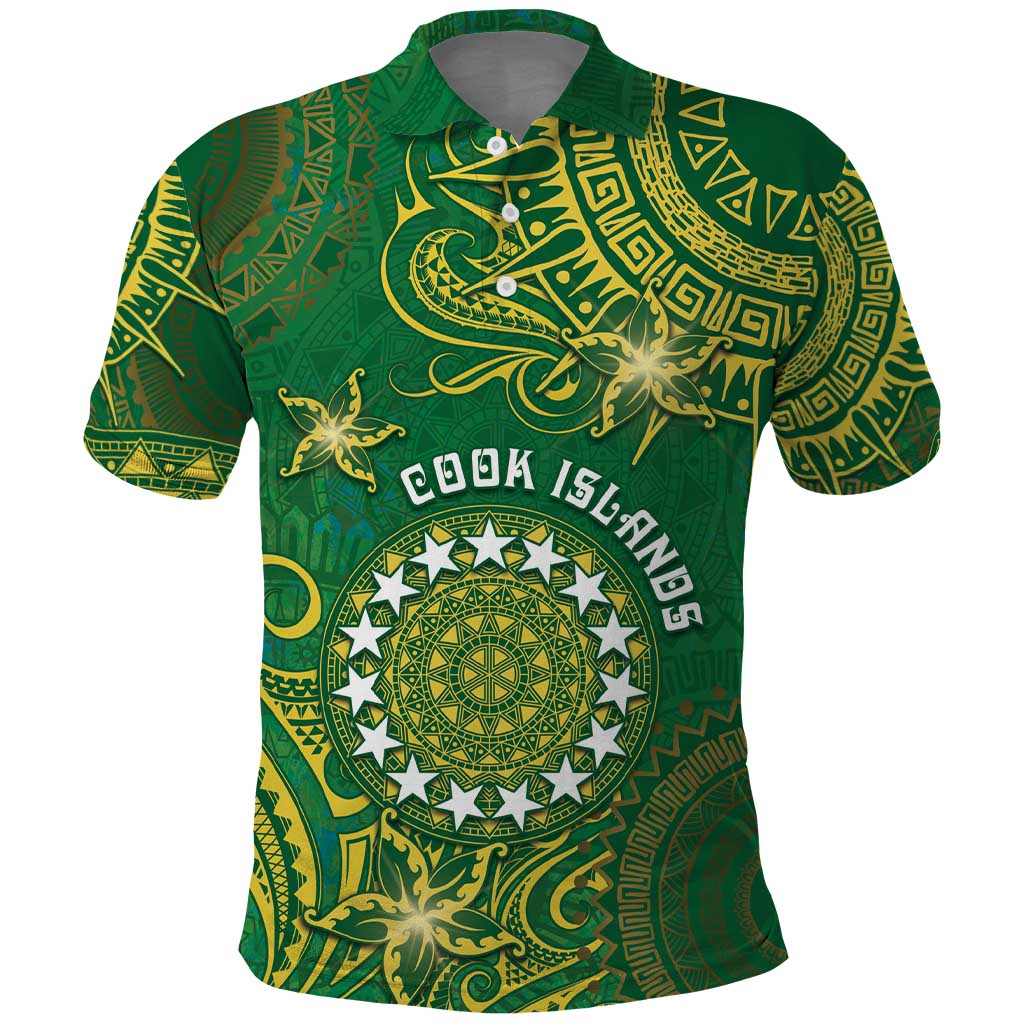 Personalised Cook Islands Polo Shirt Hibiscus Polynesian Tribal Pattern DT05 Green - Polynesian Pride