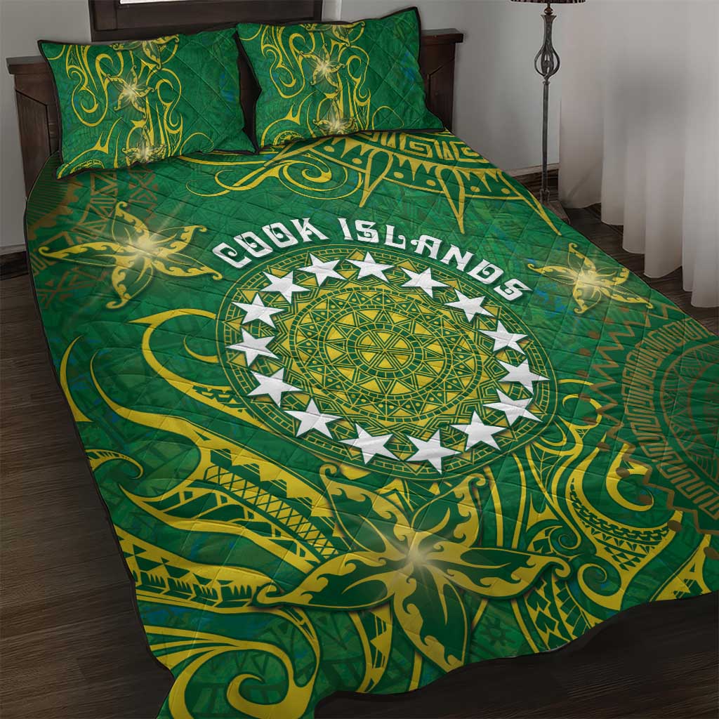 Cook Islands Quilt Bed Set Hibiscus Polynesian Tribal Pattern DT05 Green - Polynesian Pride