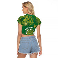 Personalised Cook Islands Raglan Cropped T Shirt Hibiscus Polynesian Tribal Pattern DT05 - Polynesian Pride
