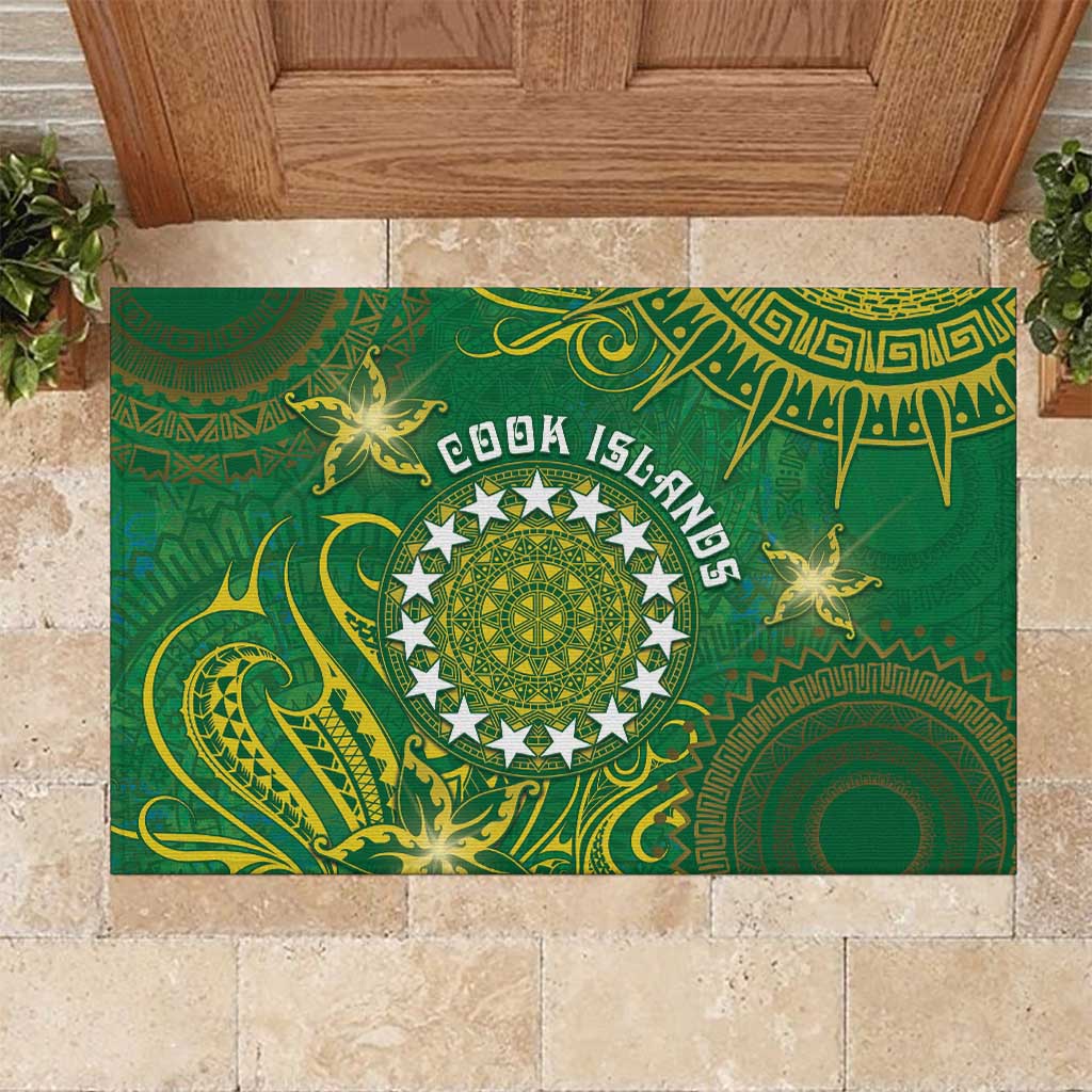 Cook Islands Rubber Doormat Hibiscus Polynesian Tribal Pattern DT05 Green - Polynesian Pride