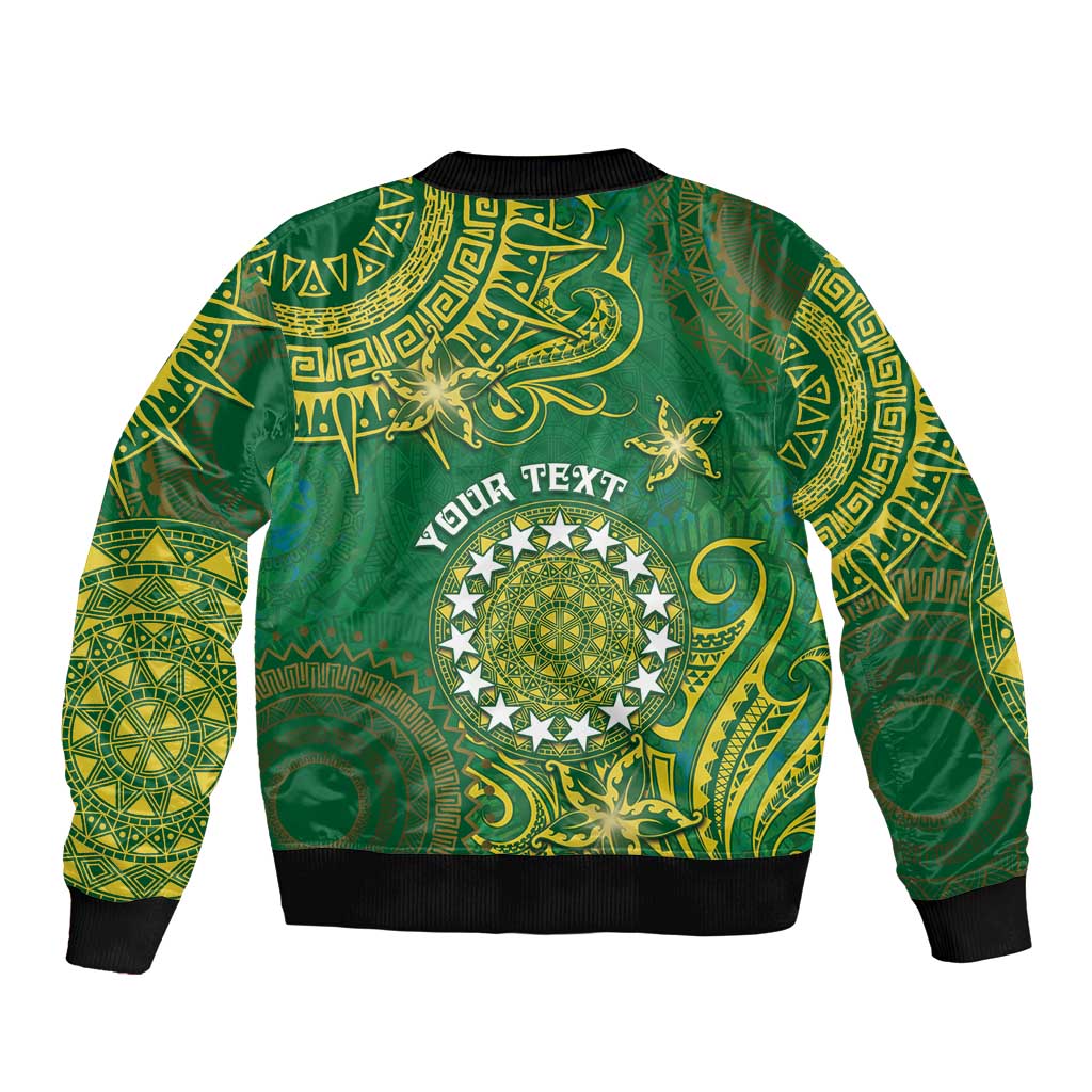 Personalised Cook Islands Sleeve Zip Bomber Jacket Hibiscus Polynesian Tribal Pattern DT05 - Polynesian Pride