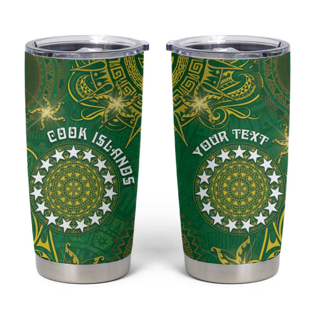 Personalised Cook Islands Tumbler Cup Hibiscus Polynesian Tribal Pattern DT05 Green - Polynesian Pride