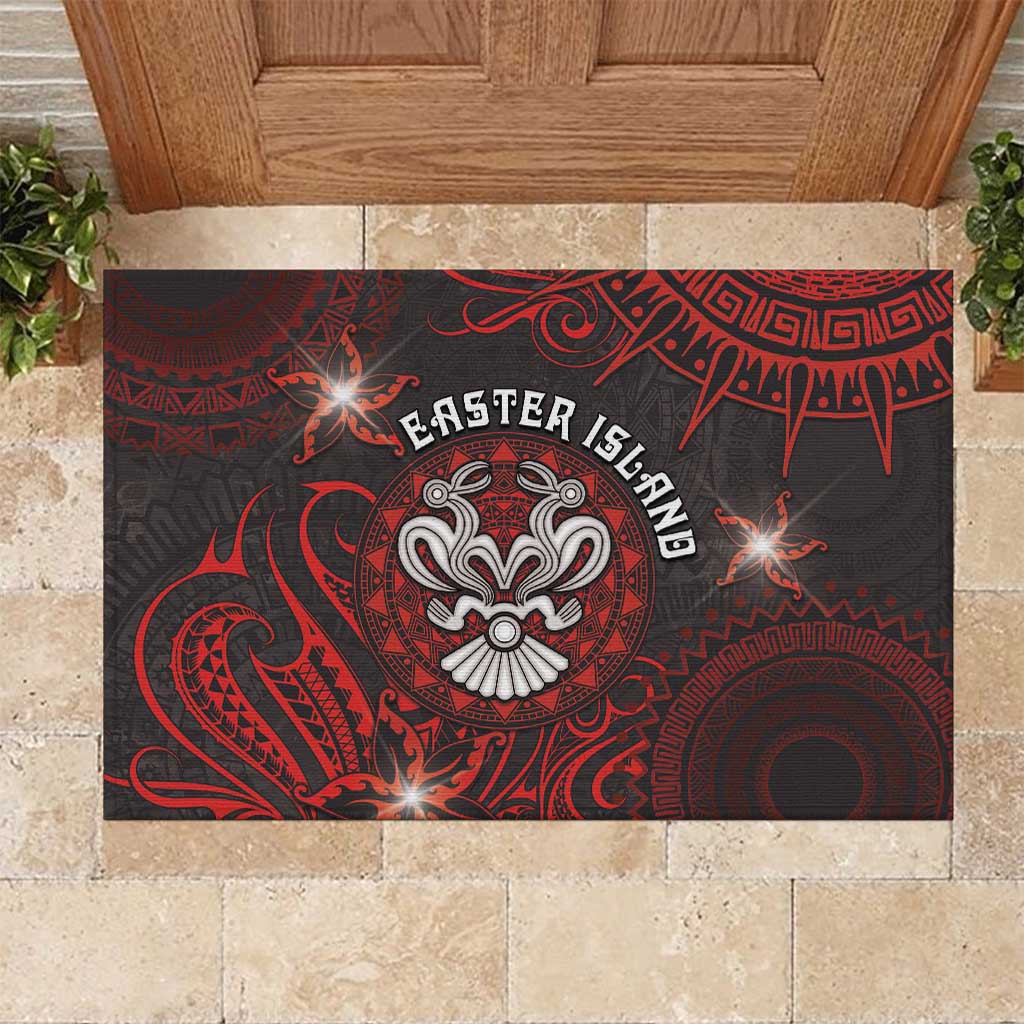 Easter Island Rubber Doormat Hibiscus Polynesian Tribal Pattern DT05 Black - Polynesian Pride