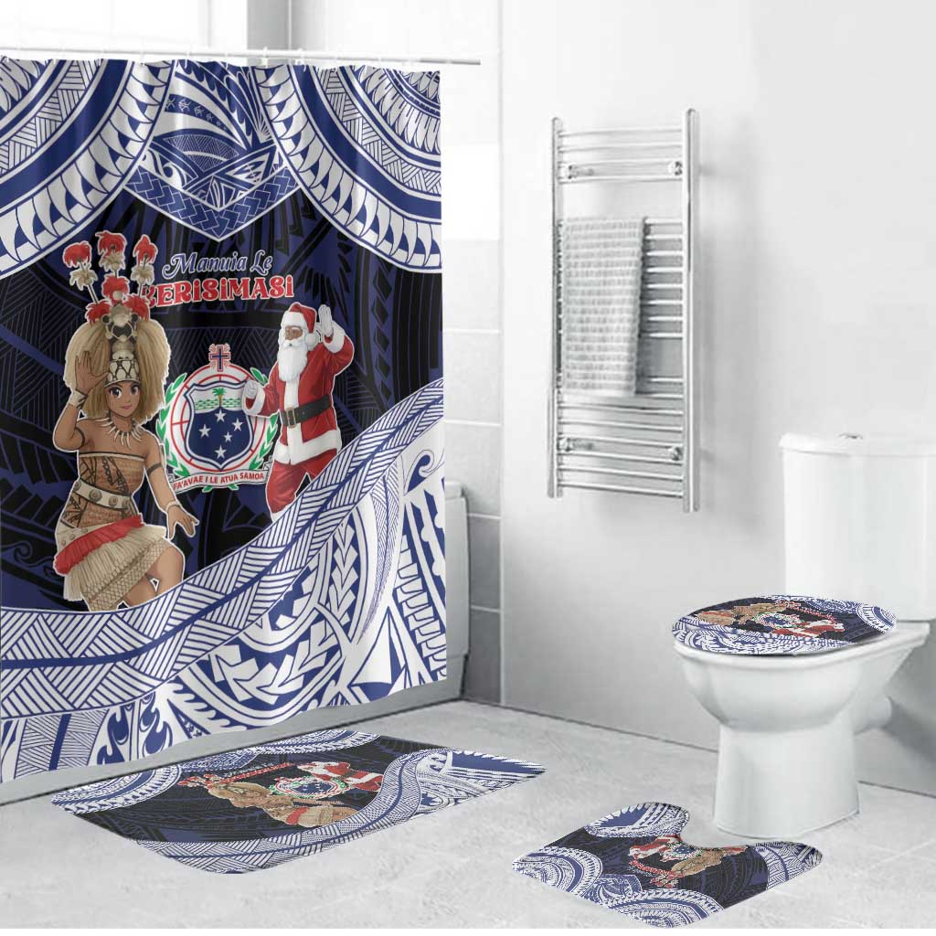 Samoa Christmas Bathroom Set Samoan Siva Dance With Santa DT05 Bathroom Set (4 pcs) Navy - Polynesian Pride