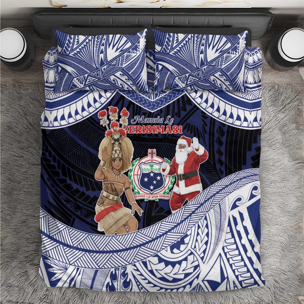 Samoa Christmas Bedding Set Samoan Siva Dance With Santa DT05 Navy - Polynesian Pride