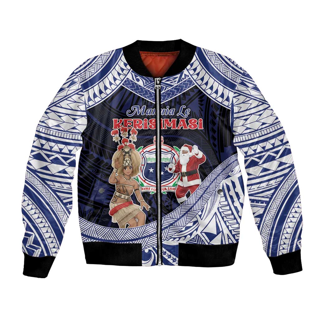 Samoa Christmas Bomber Jacket Samoan Siva Dance With Santa DT05 Unisex Navy - Polynesian Pride