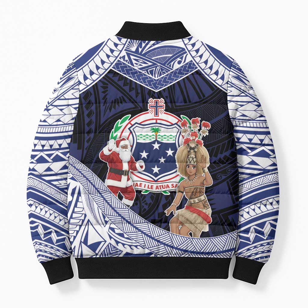 Samoa Christmas Bomber Puffer Jacket Samoan Siva Dance With Santa DT05 - Polynesian Pride