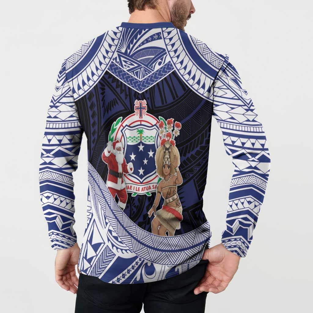 Samoa Christmas Button Sweatshirt Samoan Siva Dance With Santa DT05 - Polynesian Pride