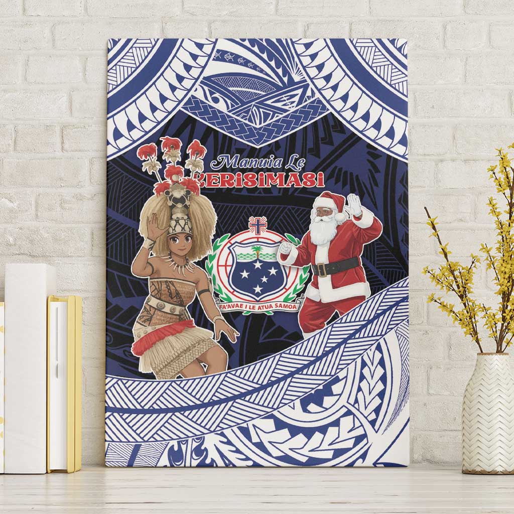 Samoa Christmas Canvas Wall Art Samoan Siva Dance With Santa DT05 Without Frame Navy - Polynesian Pride