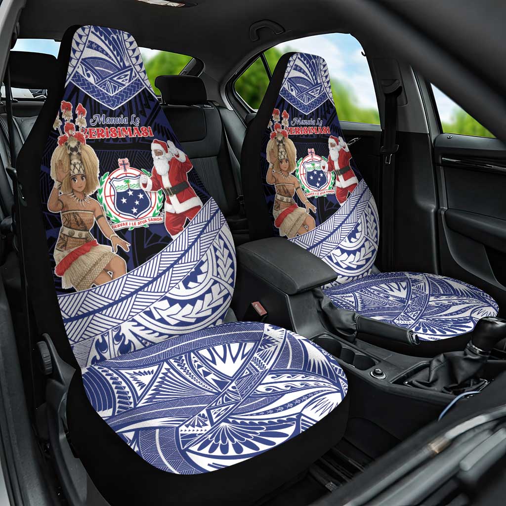 Samoa Christmas Car Seat Cover Samoan Siva Dance With Santa DT05 One Size Navy - Polynesian Pride