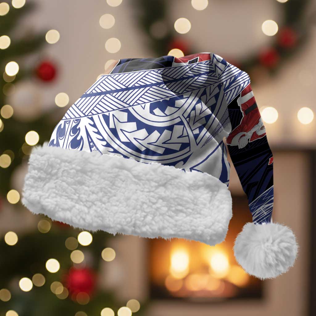 Samoa Christmas Santa Hat Samoan Siva Dance With Santa DT05 With Fur Navy - Polynesian Pride