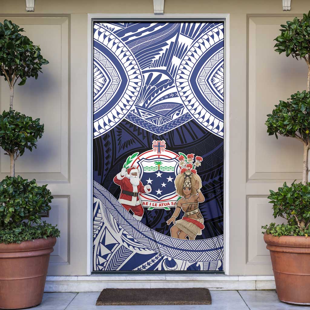 Samoa Christmas Door Cover Samoan Siva Dance With Santa DT05 Navy - Polynesian Pride